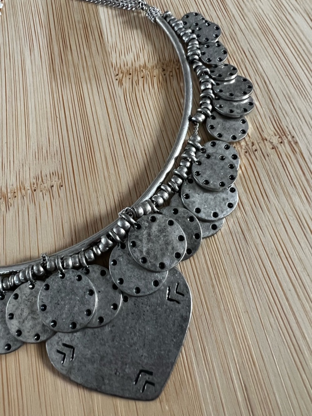 Matte Silver Tribal Coin Statement Necklace Boho Festival - Picture 4 of 6